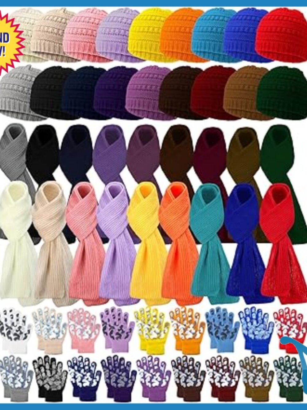 Kids Winter Hat Gloves Scarf Set, Acrylic Knit, 54-Piece Bulk